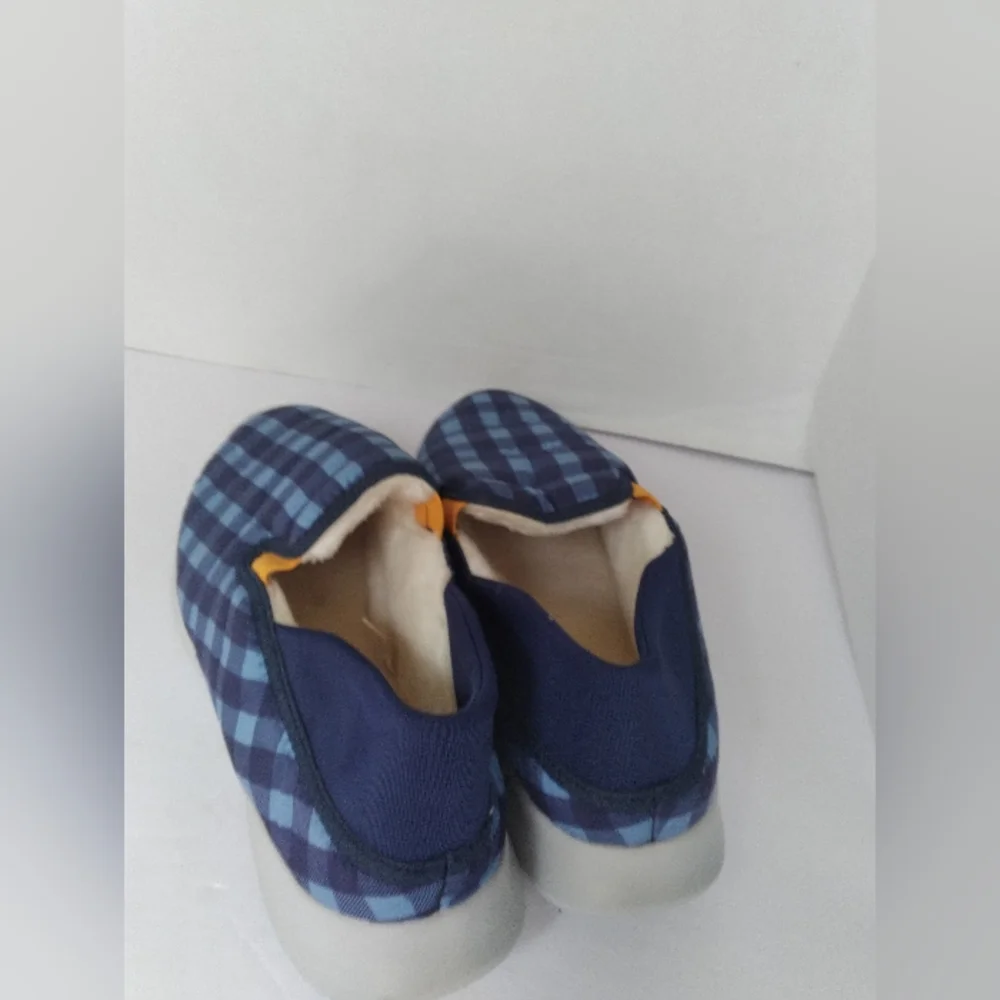 Slip On‎ Comfort Shoes Blue Plaid Padded Cozy Lightweight